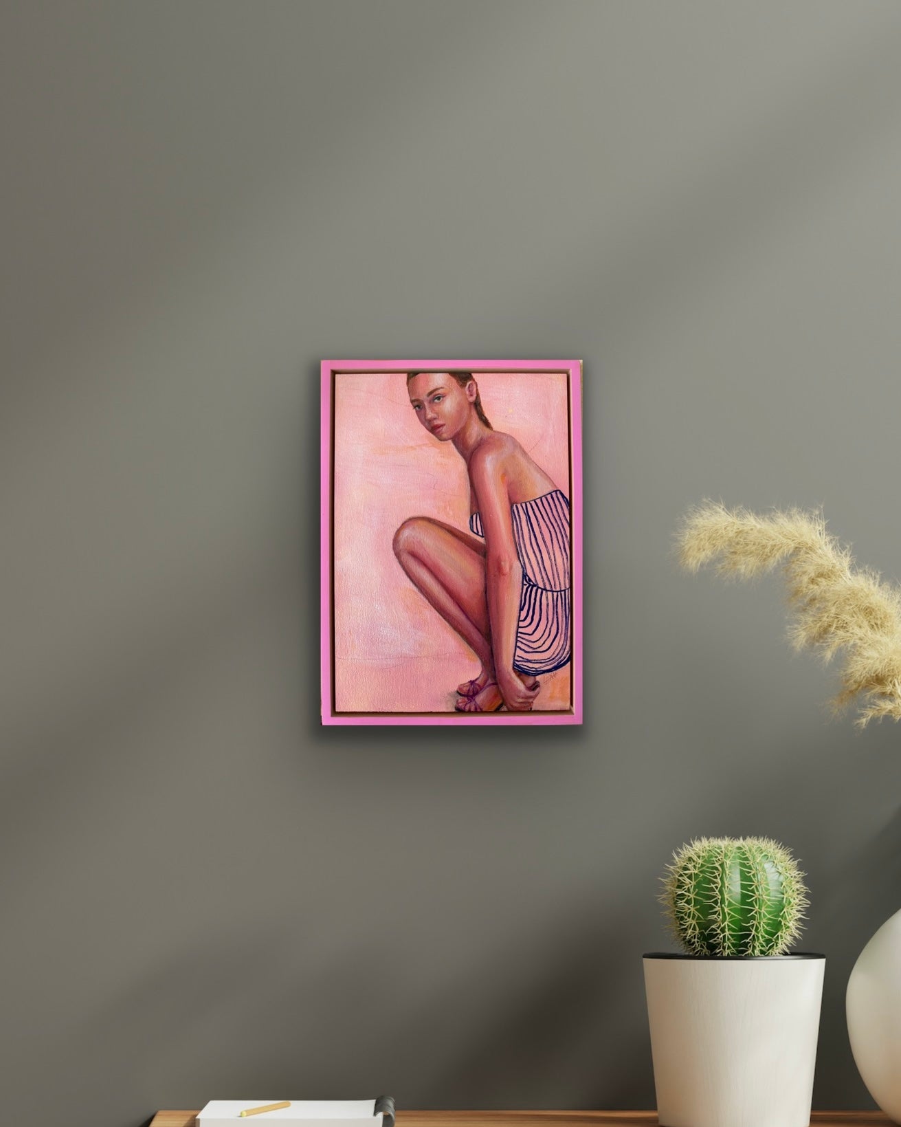 Ankle_Tap_mini-figurative-painting_hanging-dark-wall