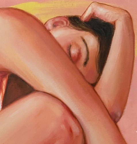 Bowler figurative painting detail face artist Leah Mariani