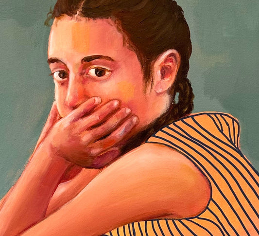 Contemplation figurative painting of gitl detail