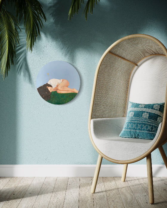 Cupid's Arrow round painting hanging