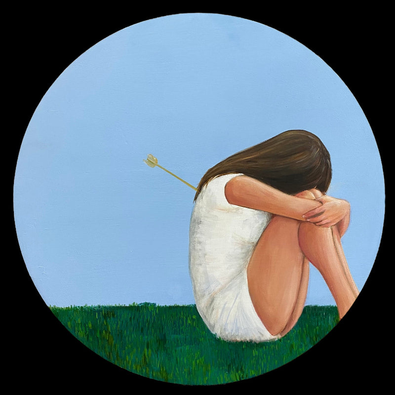 Cupid's Bow round feminist painting by Leah Mariani