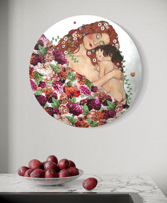 Cute as a Button klimt inspired painting mother and child