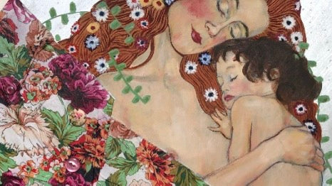 Cute as a Button painting detail mother and child