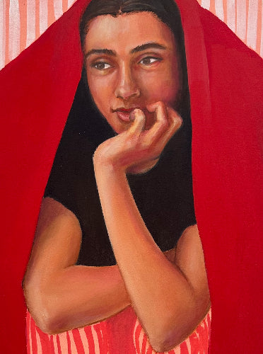 Defensive Line figuarative red painting detail