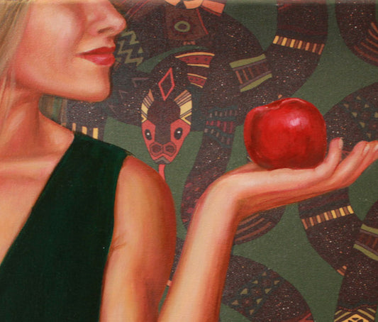 Eve painting detail red apple Leah mariani