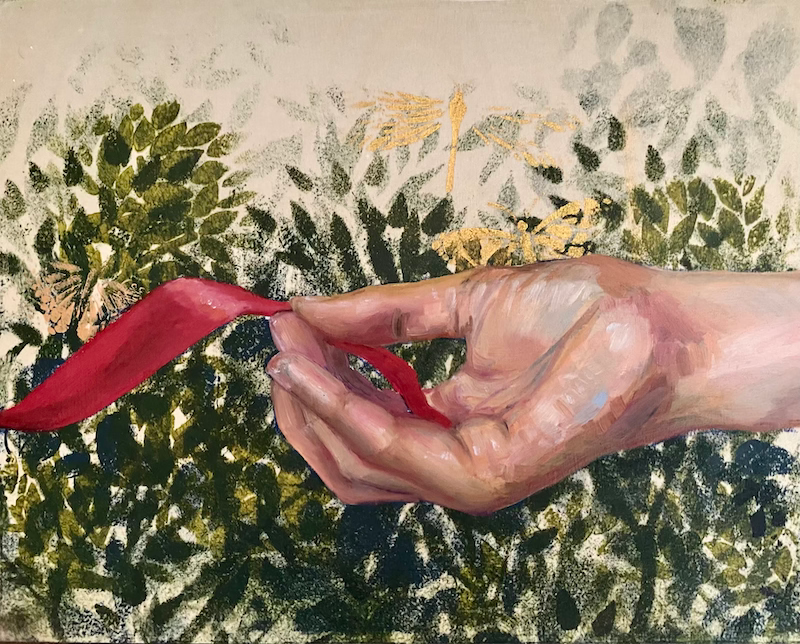 Hand of Fate #1 hand holidng red ribbon by Leah Mariani Australia
