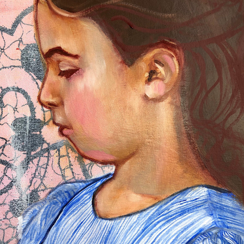 Handle-With-Care_Cinderella_painting-Close-up of a girl wearing a blue dress