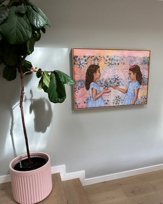 Handle with Care painting hung in artist home Melbourne