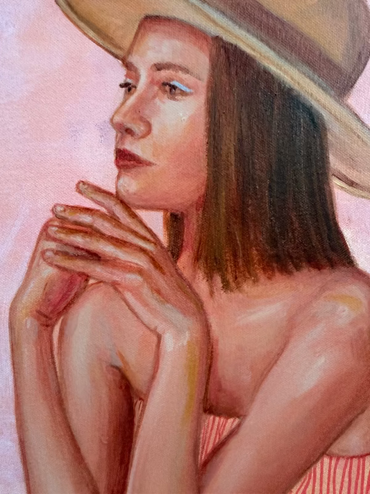 Hat_Trick_stripy-figurative-painting-_Leah-Mariani_face-hat