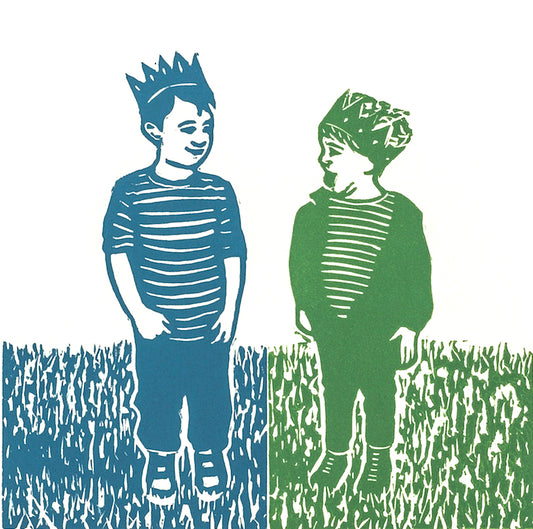 Little Princes lino print of boys