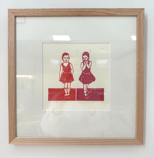 Little ballet Dancers lino print framed