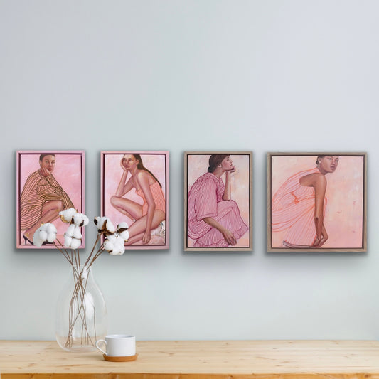 Mini series of figurative pink paintings by Leah Mariani