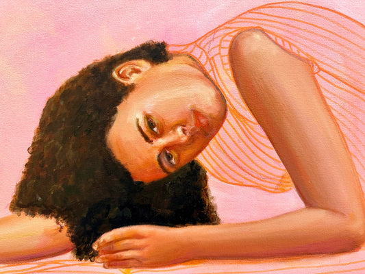 Product Long Game figuarative pink painting detail