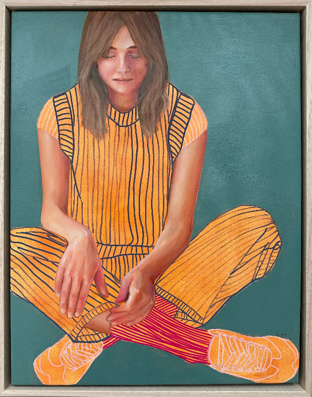 RdSocks_framed_ figurative painting of a girl by Leah Mariani