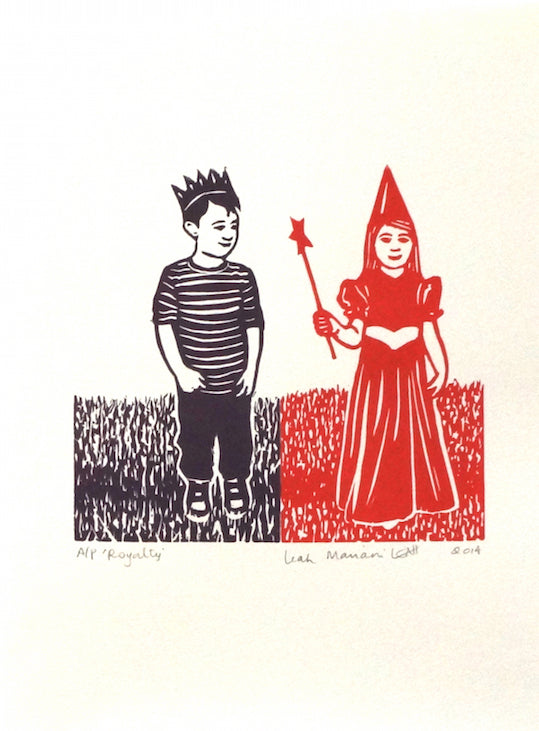 Royalty handmade print of siblings dress up