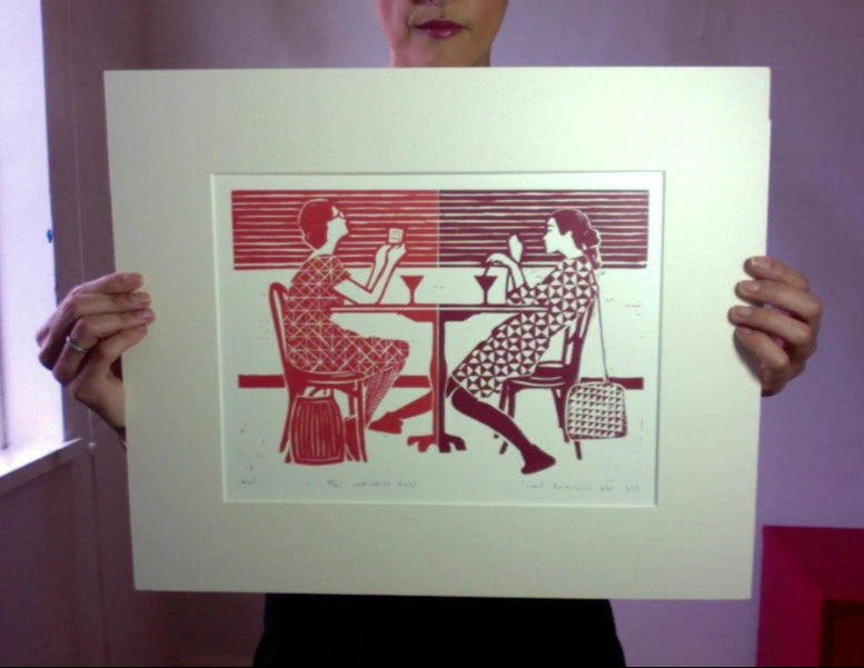 The Cocktail Hour handmade lino print women Melburne artist
