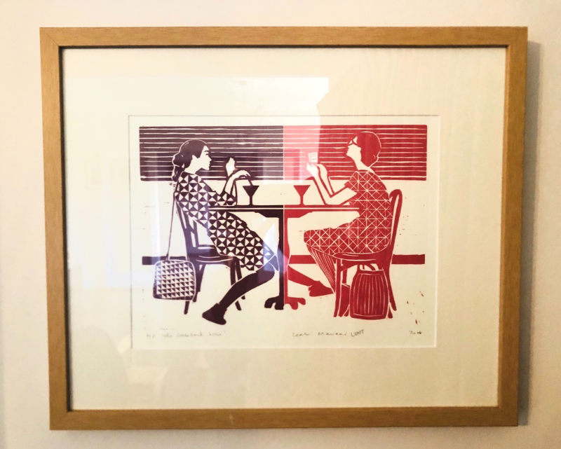 Product The Cocktail Hour lino print framed