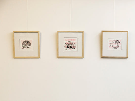 Three screenprints framed