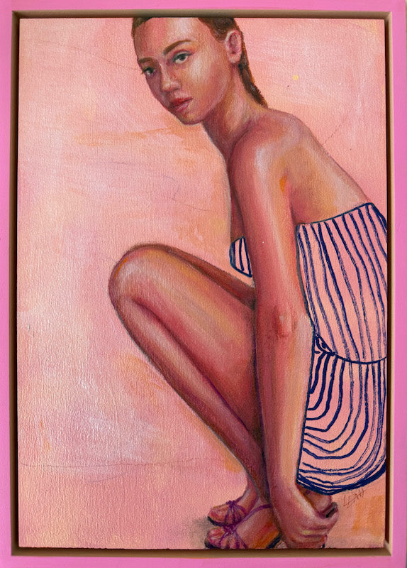 Ankle_Tap_mini-figurative-painting_pink-frame