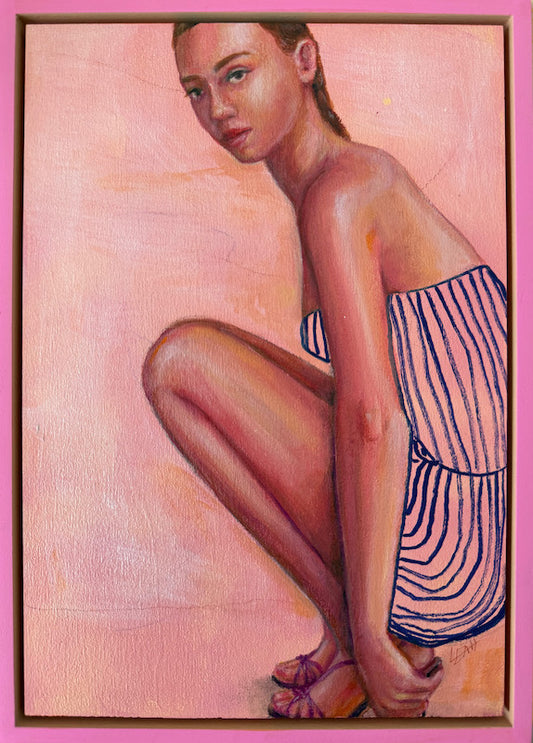 Ankle_Tap_mini-figurative-painting_pink-frame