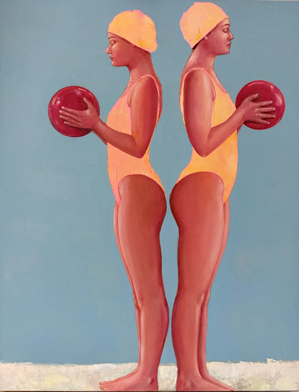 Ballers Two women in swimsuits holding red balls painting