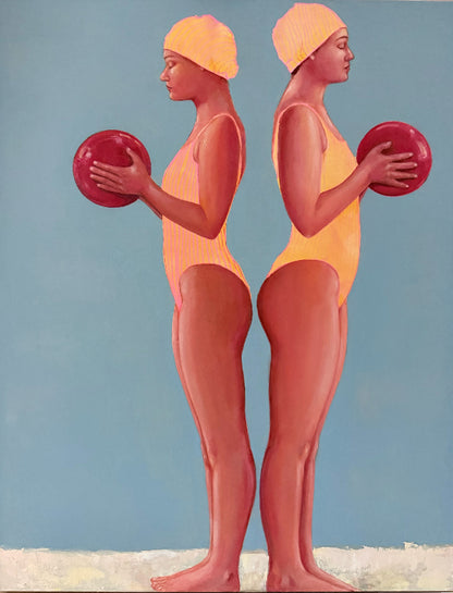 Ballers Two women in swimsuits holding red balls painting