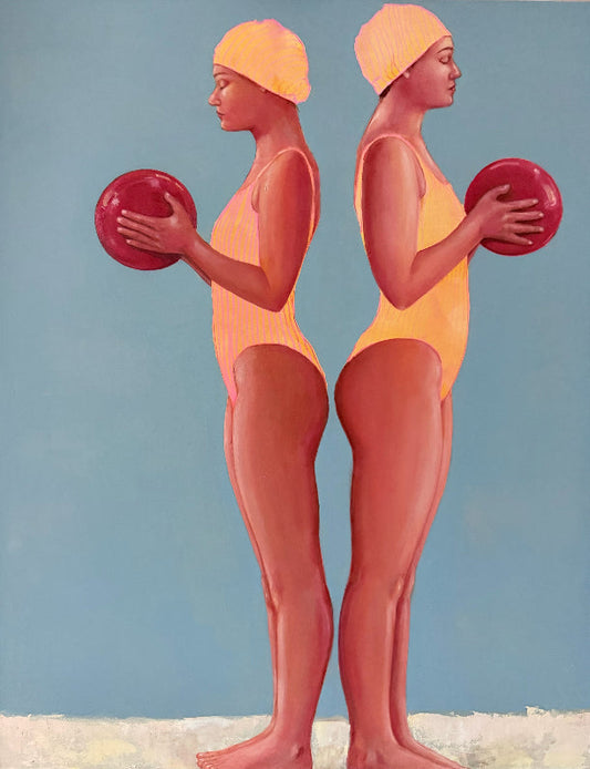 Ballers Two women in swimsuits holding red balls painting