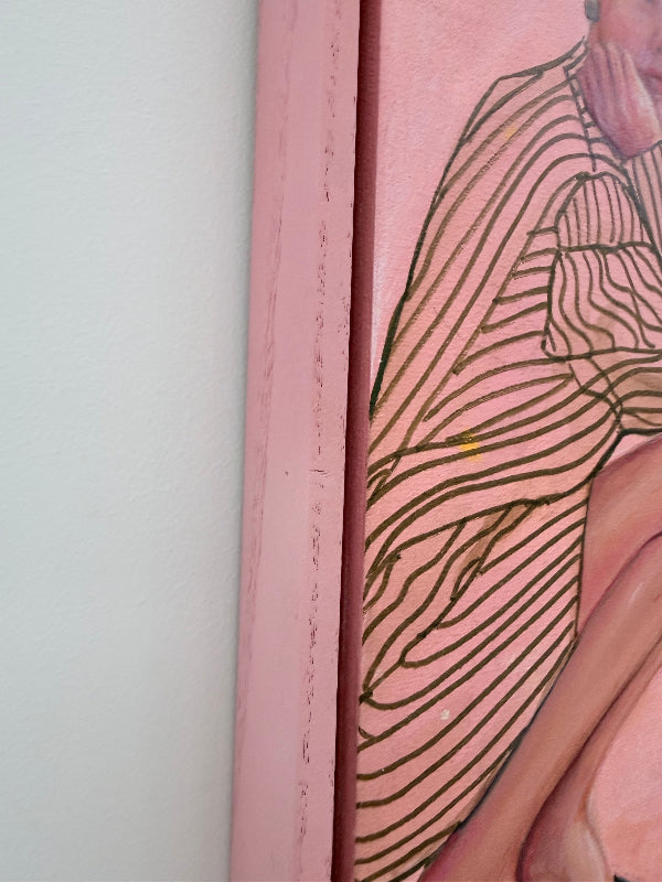 Half_Time_painting_by_artist_Leah-Mariani-pink-frame-side