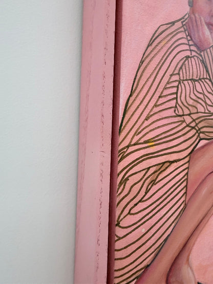 Half_Time_painting_by_artist_Leah-Mariani-pink-frame-side