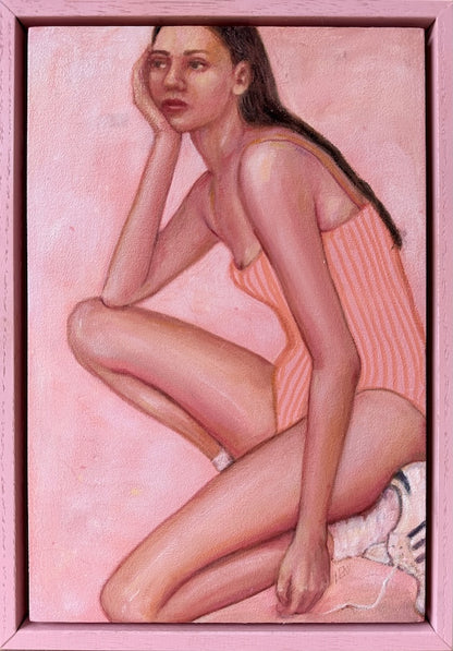 Keeping_Score_mini-figurative-painting-pink-frame