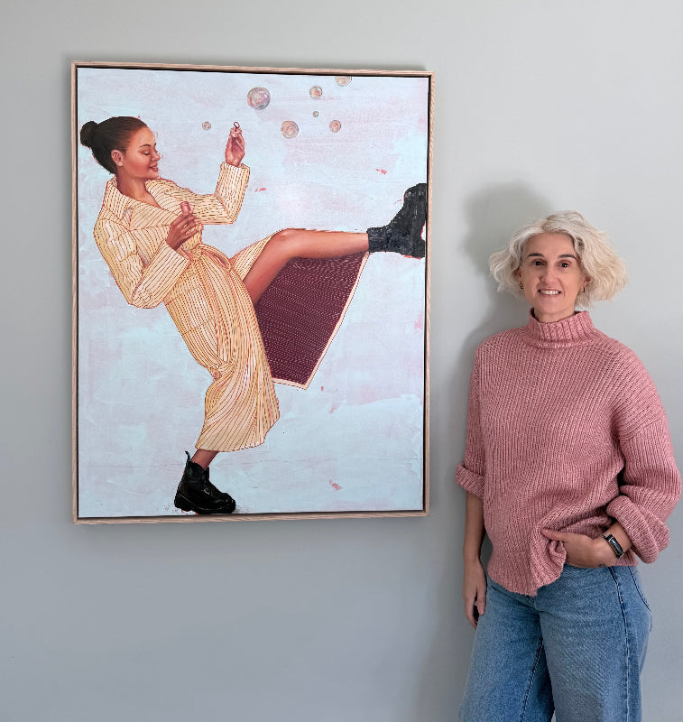 Kick_Start_painting_woman_blowing_bubbles with_artist_Leah-Mariani
