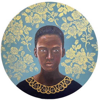 Andromeda round painting by Leah Mariani