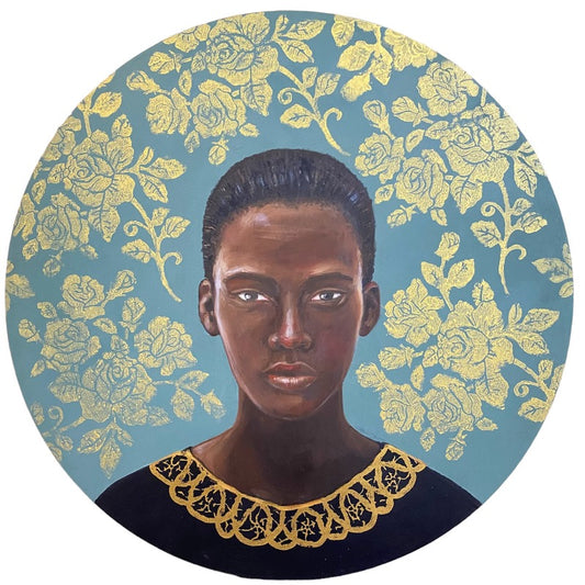 Andromeda round painting by Leah Mariani