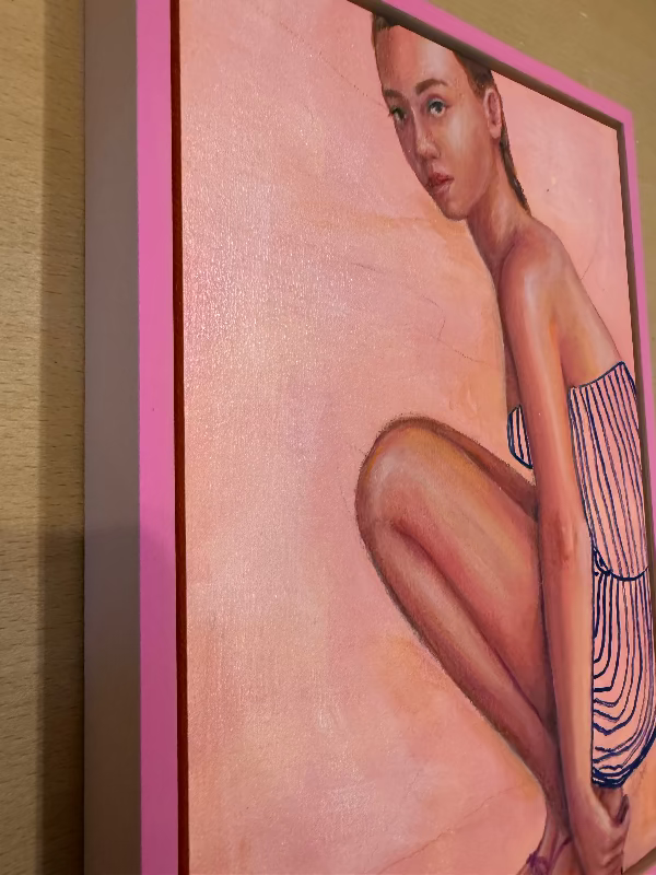 Ankle_Tap_mini-figurative-painting_hot-pink-frame