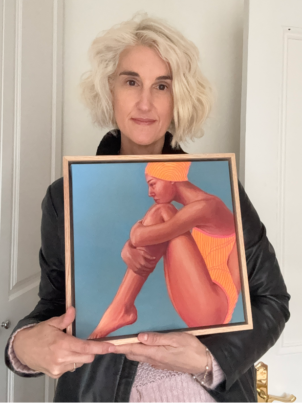 Artist_with_curve_ball_framed_canvas_ssquare_swimmer_print
