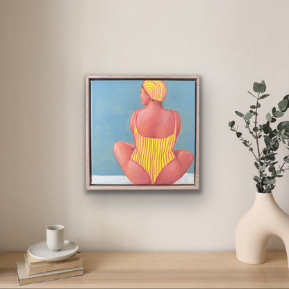 Back Line small summer figurative painting with women swimmer
