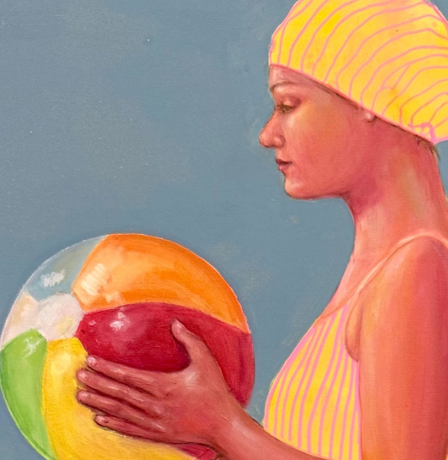 Ballers figurative bathers holding beach balls detail womans face
