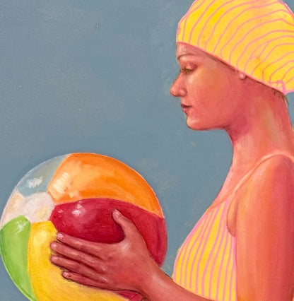 Ballers figurative bathers holding beach balls detail womans face