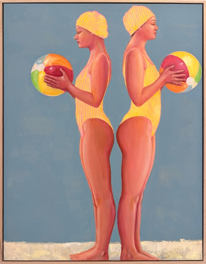 Ballers figurative bathers holding beach balls framed