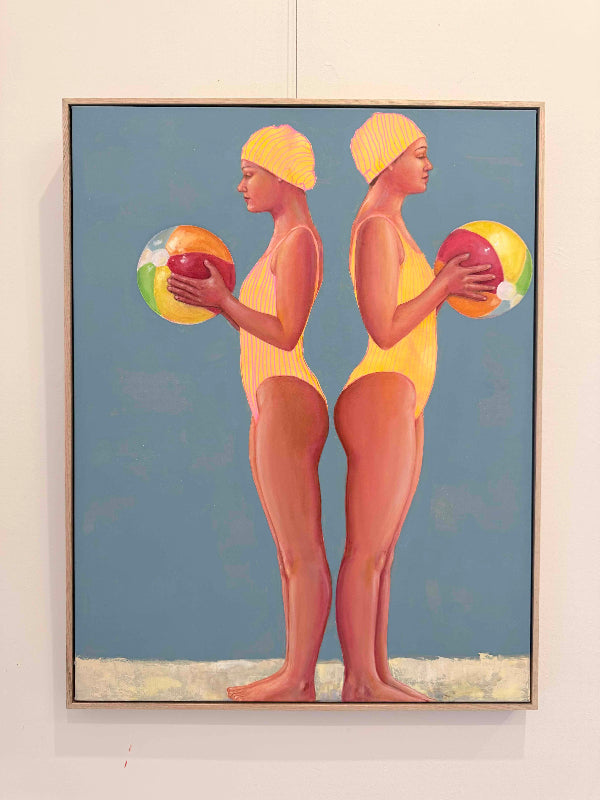 Ballers_figurative_bathers_holding_beach_framed-hanging