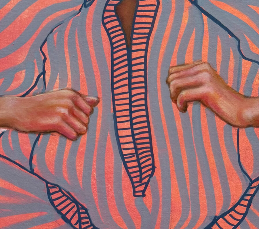 Centre Position stripy dress painting by Leah Mariani Australia