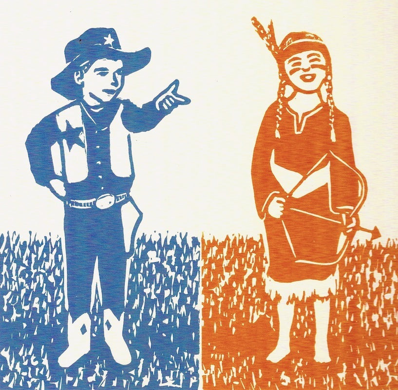 Cowboys and Indians handmade lino print detail Melbourne artist