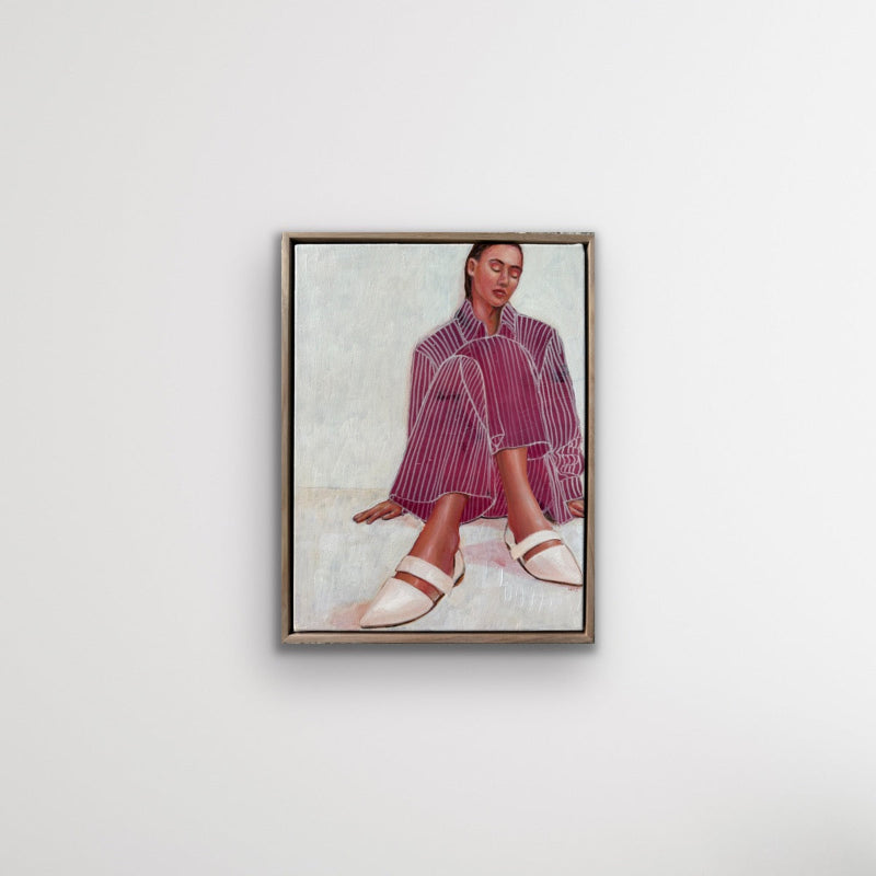 Cross court figurative stripy painting by artist Leah Mariani hanging on wall
