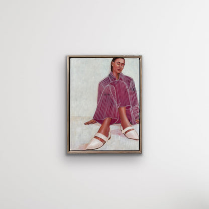 Cross court figurative stripy painting by artist Leah Mariani hanging on wall