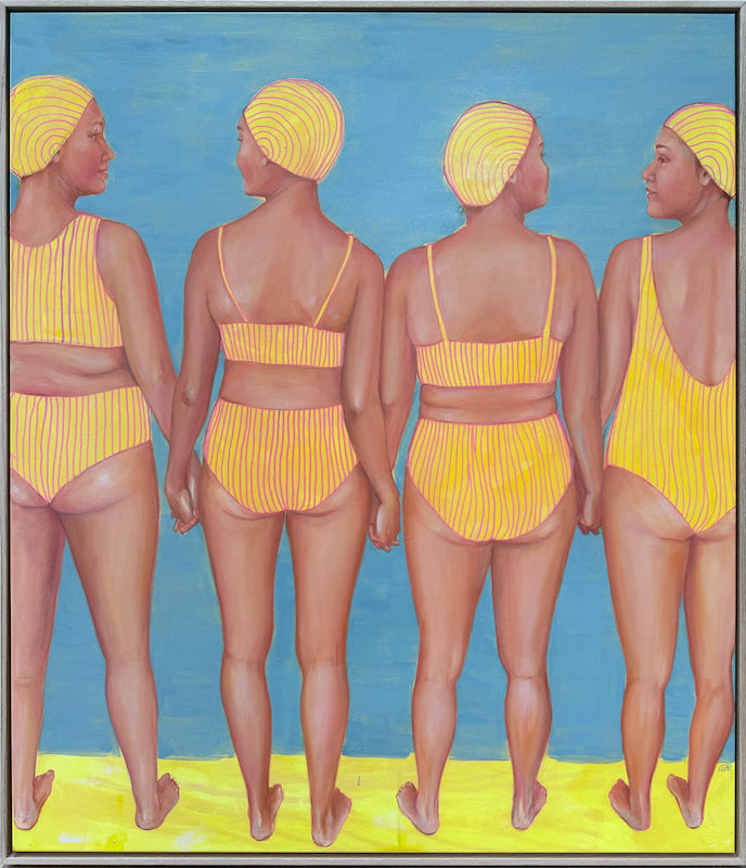 Dream_Team_painting_women_bathers_holding_hands_artist-Leah-Mariani