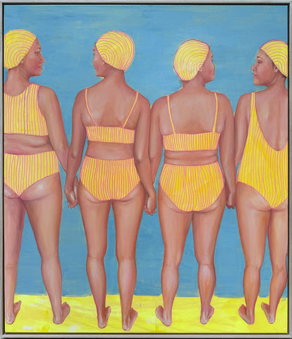 Dream_Team_painting_women_bathers_holding_hands_artist-Leah-Mariani