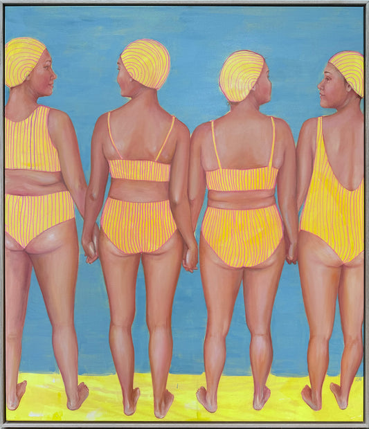 Dream_Team_painting_women_bathers_holding_hands_artist-Leah-Mariani