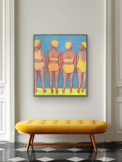 Dream Team summer figurative painting with women swimmers