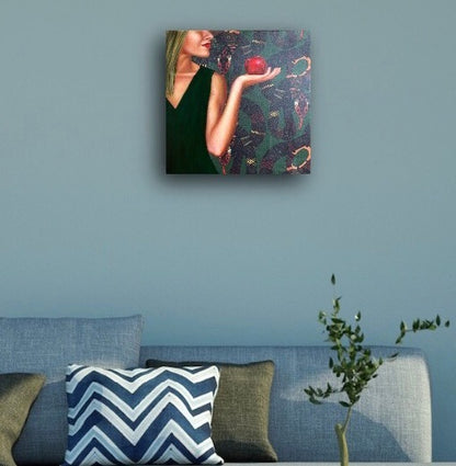 Eve feminist painting with apple by Leah Mariani
