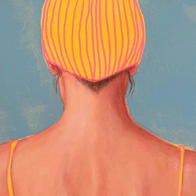 Full back painting of swimmer detail head